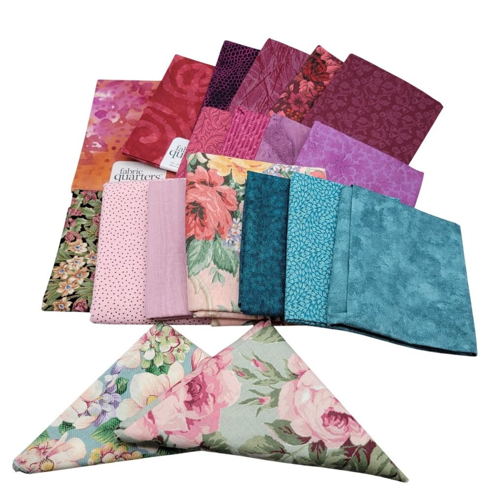 Assorted Fat Quarters Quilting Fabric Blue Pink Purple Floral More Cotton 19 Pc